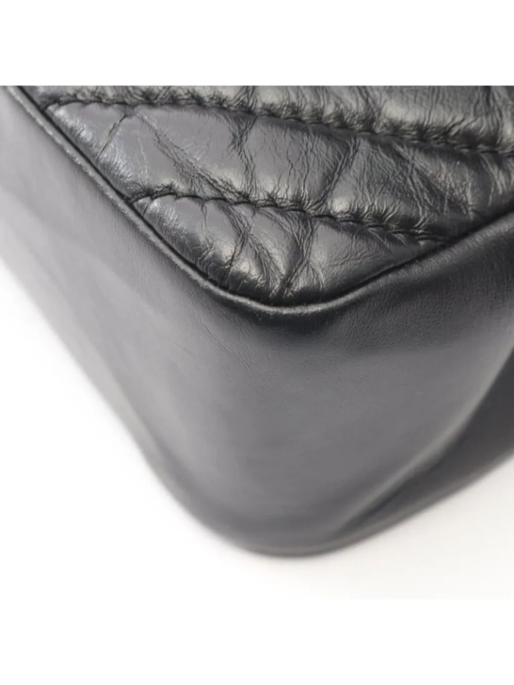 Chanel Shoulder Bag Mademoiselle Stitch Top Handle 2-Way Black Leather Chain